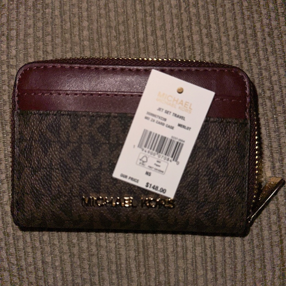 Michael Kors Mercer Medium Messenger With Strap and Card Case Wallet Merlot - Picture 6 of 8
